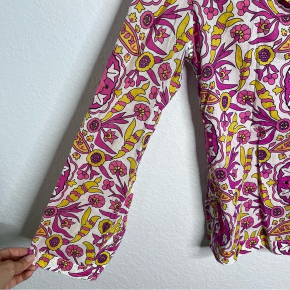 Tory Burch Top Women’s 8 Blouse Shirt Sequin Printed Floral Slit Sleeves C5 - Picture 3 of 11